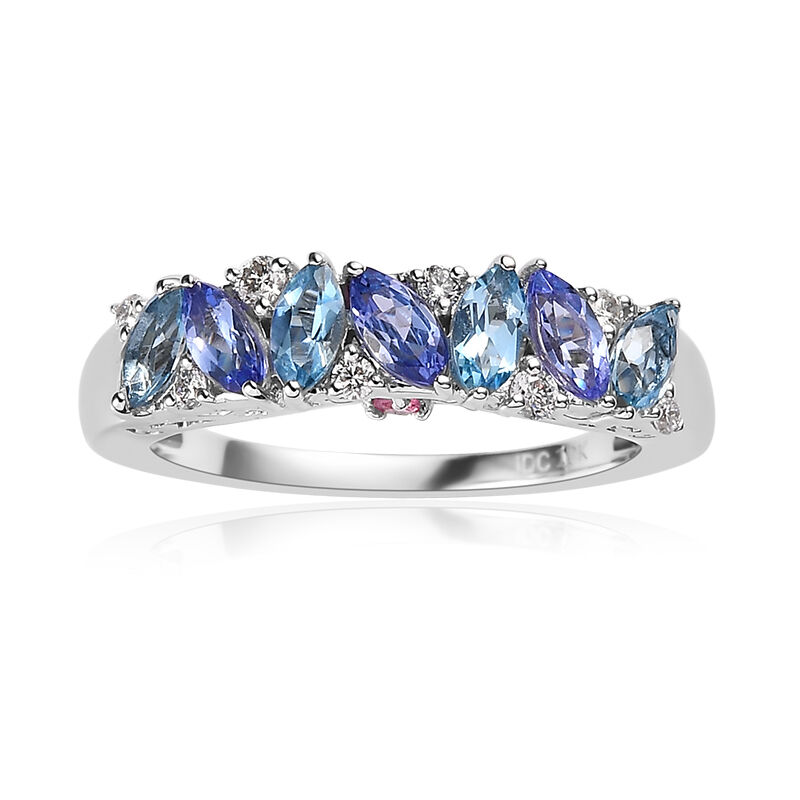 JK Crown CollectionÂ® Marquise-Cut Aquamarine Marquise-Cut Tanzanite Pink Tourmaline & Diamond Band in 10k White Gold image number null